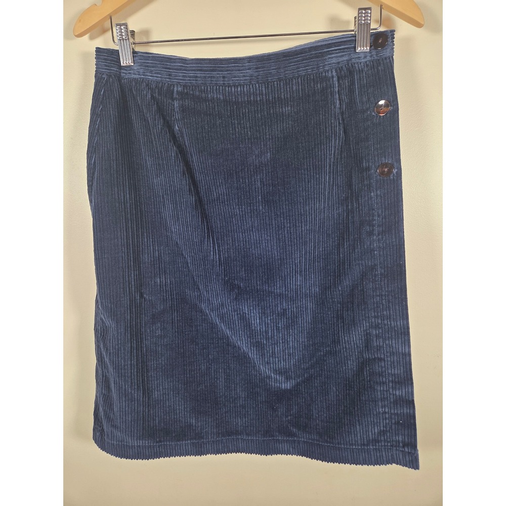 Lands' End Corduroy Skirt Womens 12 Navy Blue Side Button Straight Casual Skirt